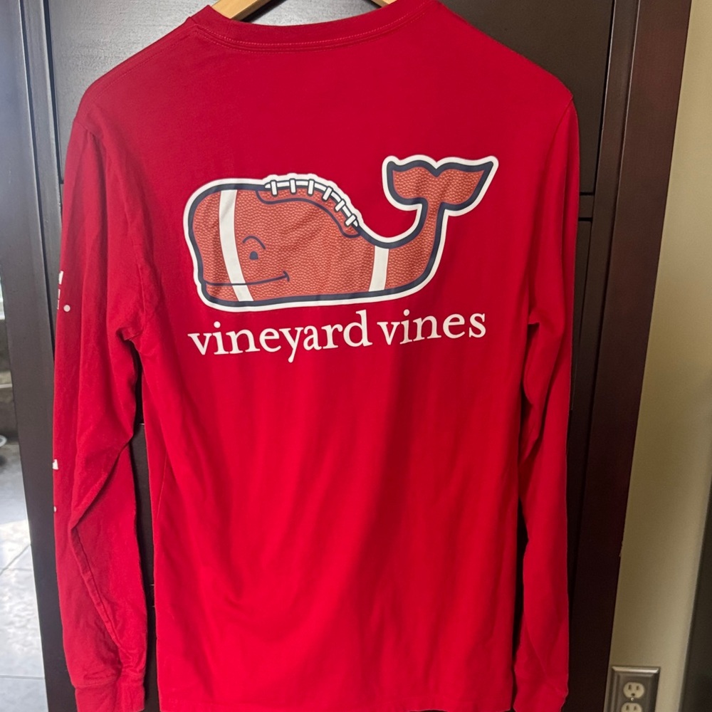 Vineyard Vines Red Football Whale Long Sleeve